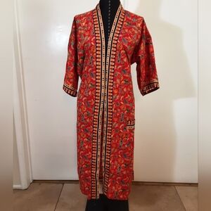 Vibrant Red Floral Kimono Robe
